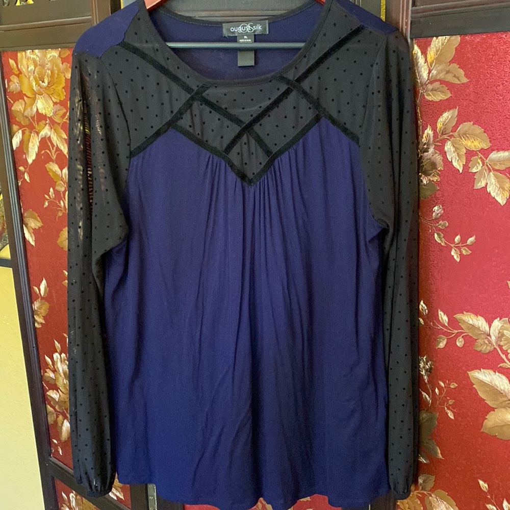 August Silk Long Sleeve 💎Blue Blouse(EUC)💎 Size XL